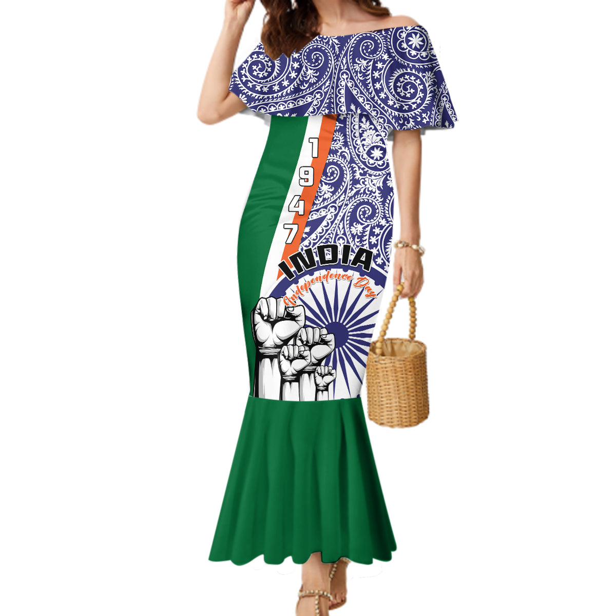 India Independence Day Mermaid Dress Indian Paisley Pattern - Wonder Print Shop