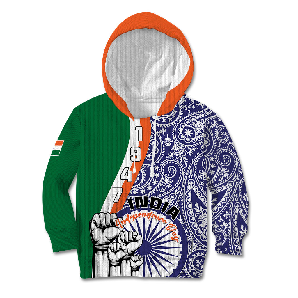 Personalised India Independence Day Kid Hoodie Indian Paisley Pattern - Wonder Print Shop