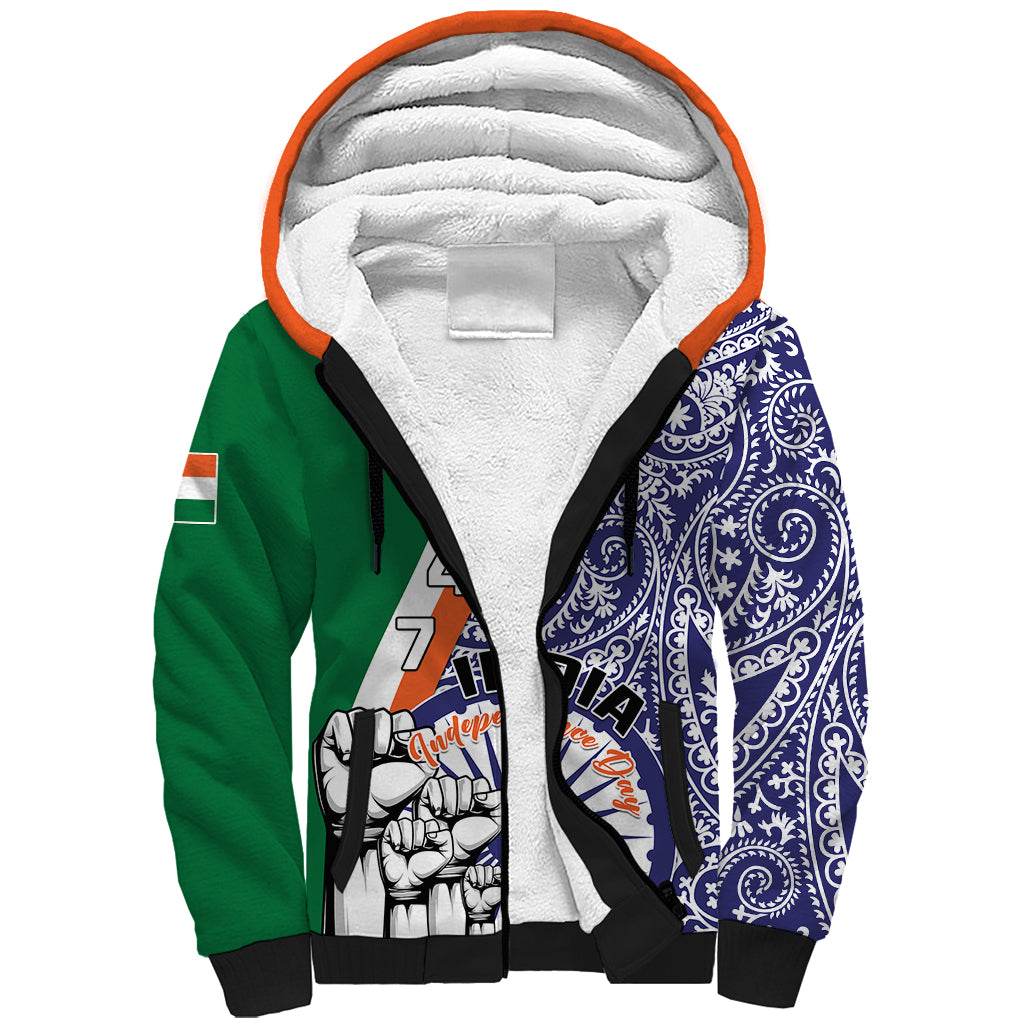 Personalised India Independence Day Sherpa Hoodie Indian Paisley Pattern - Wonder Print Shop