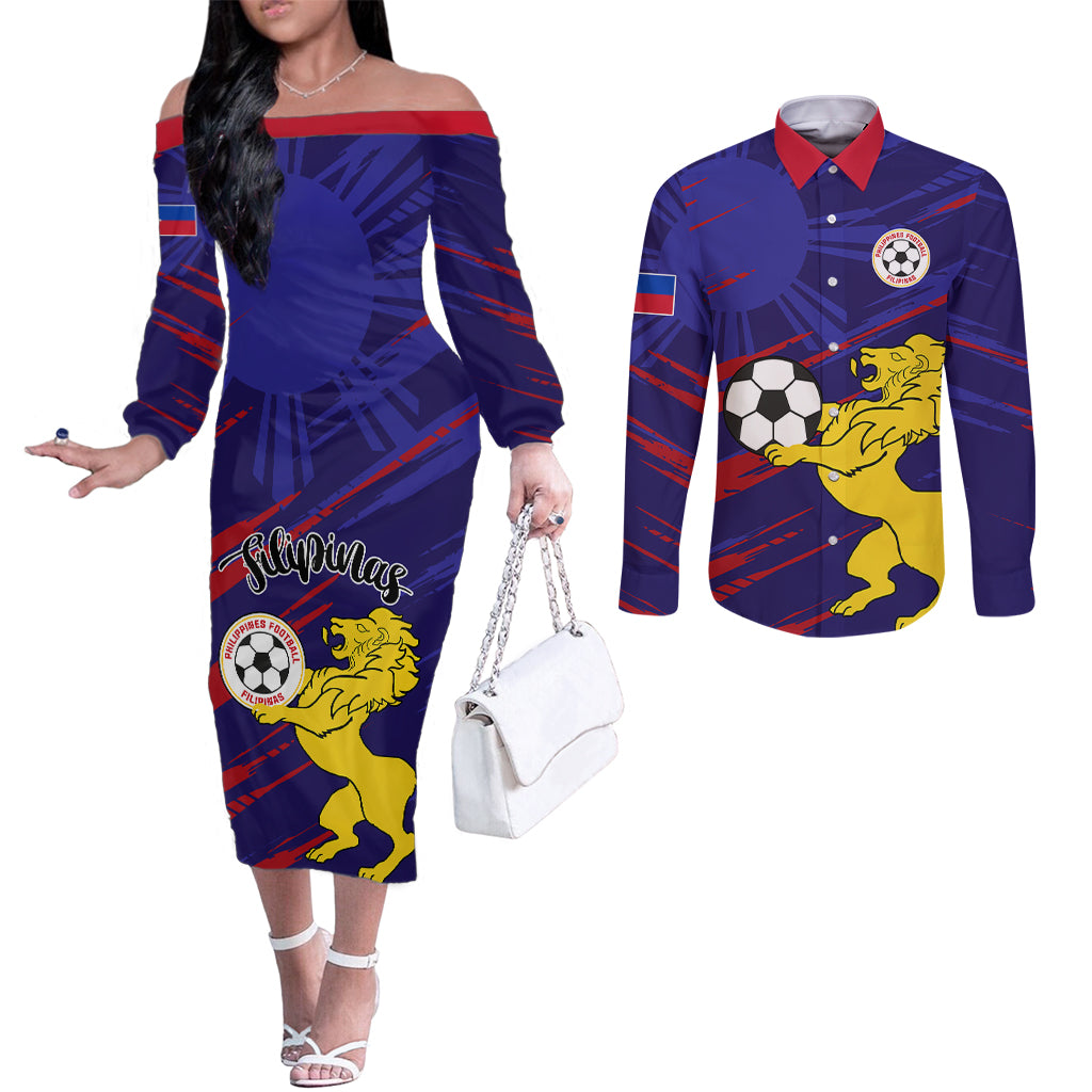 philippines-football-couples-matching-off-the-shoulder-long-sleeve-dress-and-long-sleeve-button-shirts-filipinas-lion-sporty-style