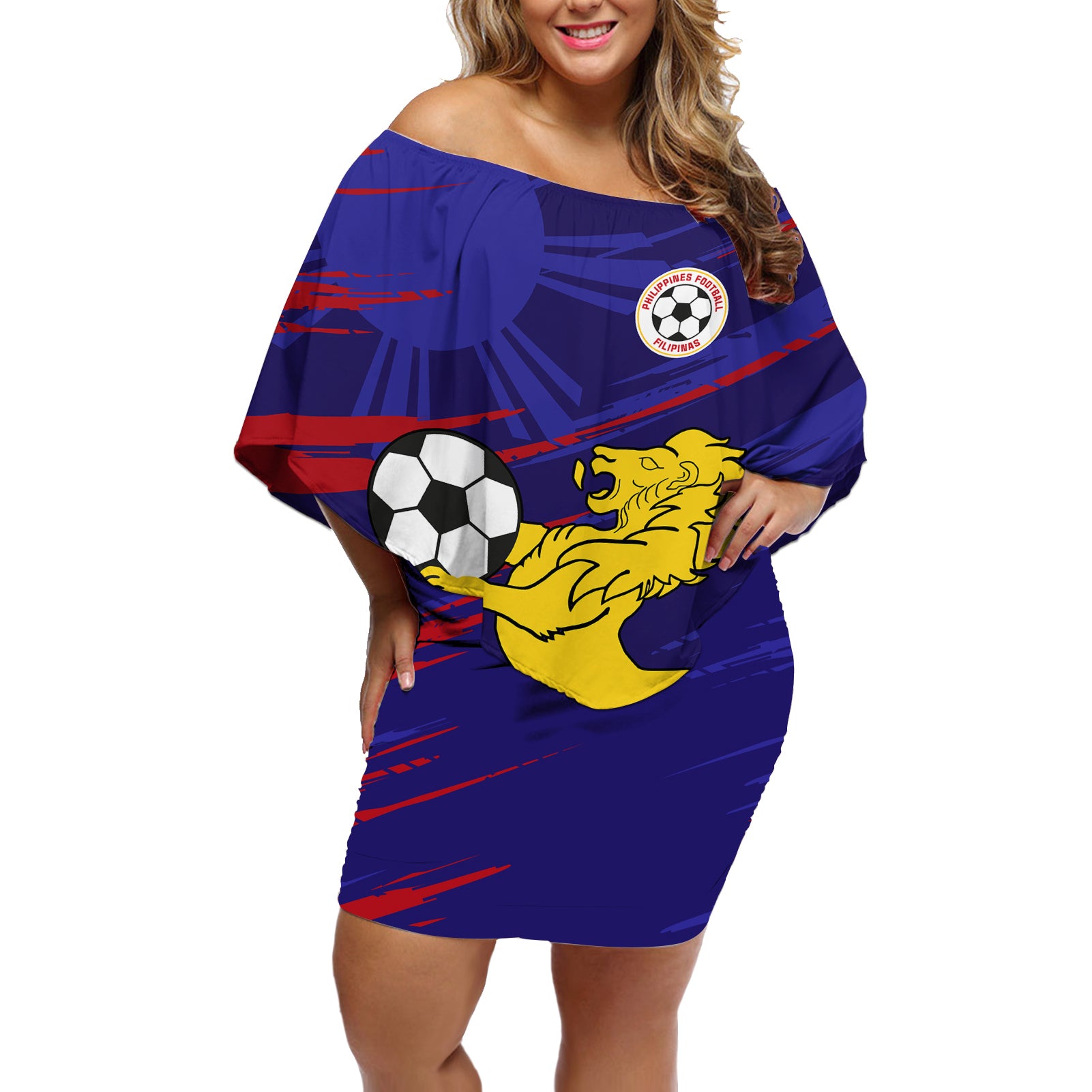 Philippines Football Off Shoulder Short Dress Filipinas Lion Sporty Style - Wonder Print Shop