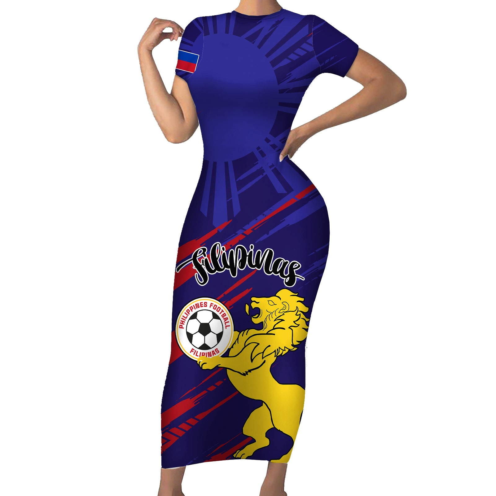 Philippines Football Short Sleeve Bodycon Dress Filipinas Lion Sporty Style - Wonder Print Shop