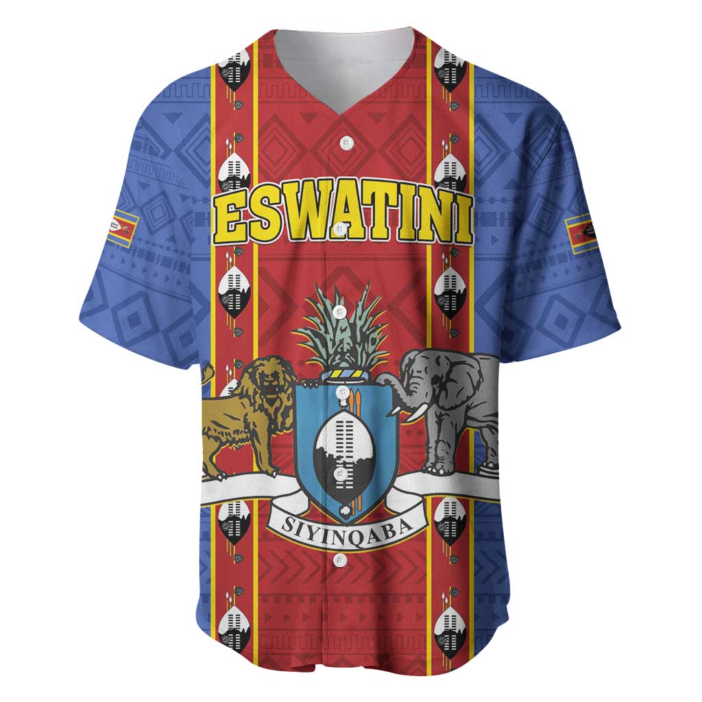 Eswatini African Pattern Baseball Jersey Swaziland Shield Siyinqaba - Wonder Print Shop