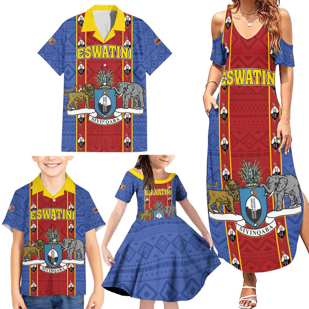 Eswatini African Pattern Family Matching Summer Maxi Dress and Hawaiian Shirt Swaziland Shield Siyinqaba - Wonder Print Shop