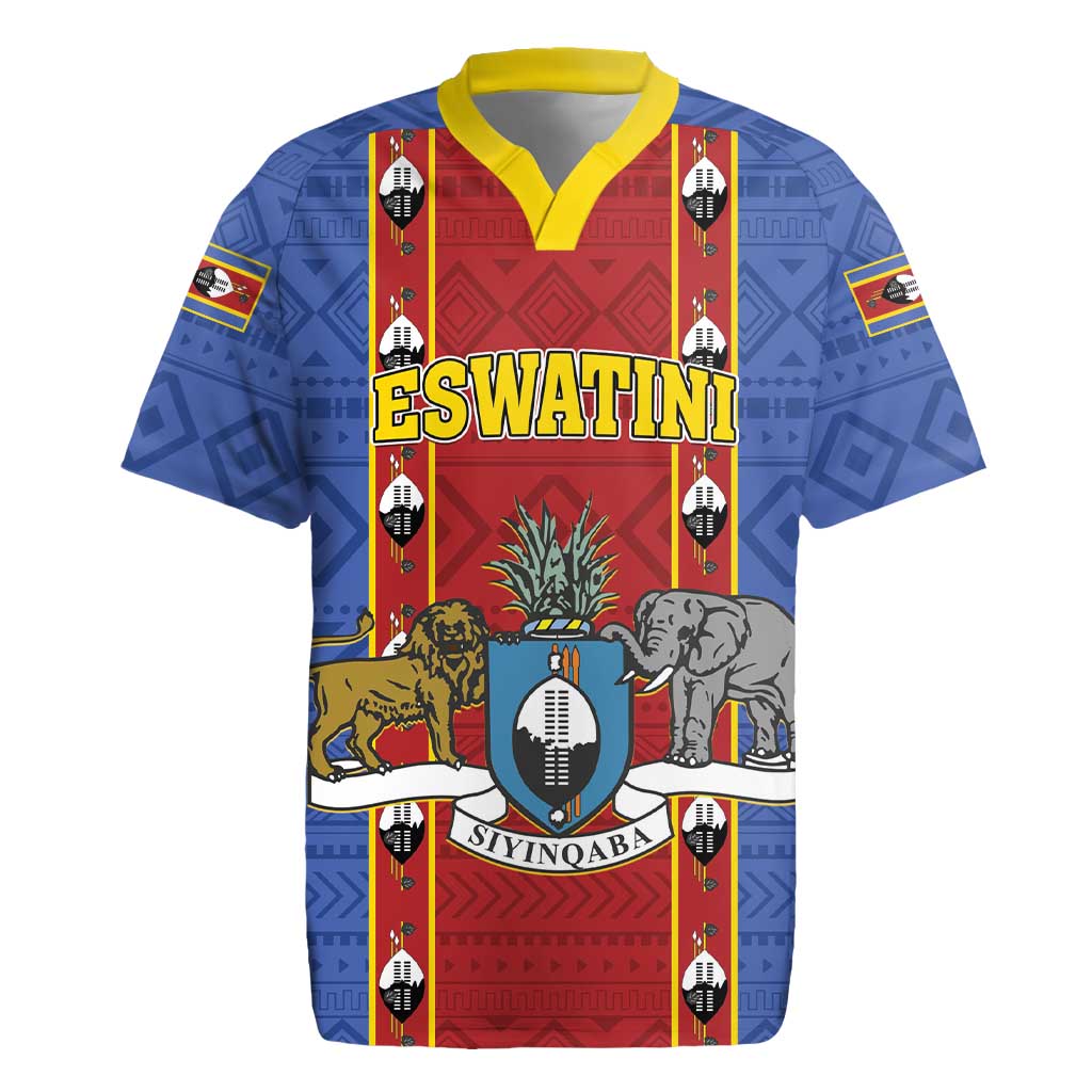 Eswatini African Pattern Rugby Jersey Swaziland Shield Siyinqaba - Wonder Print Shop