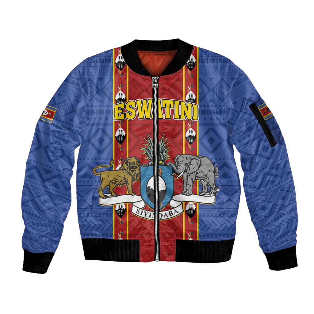 Eswatini African Pattern Sleeve Zip Bomber Jacket Swaziland Shield Siyinqaba - Wonder Print Shop