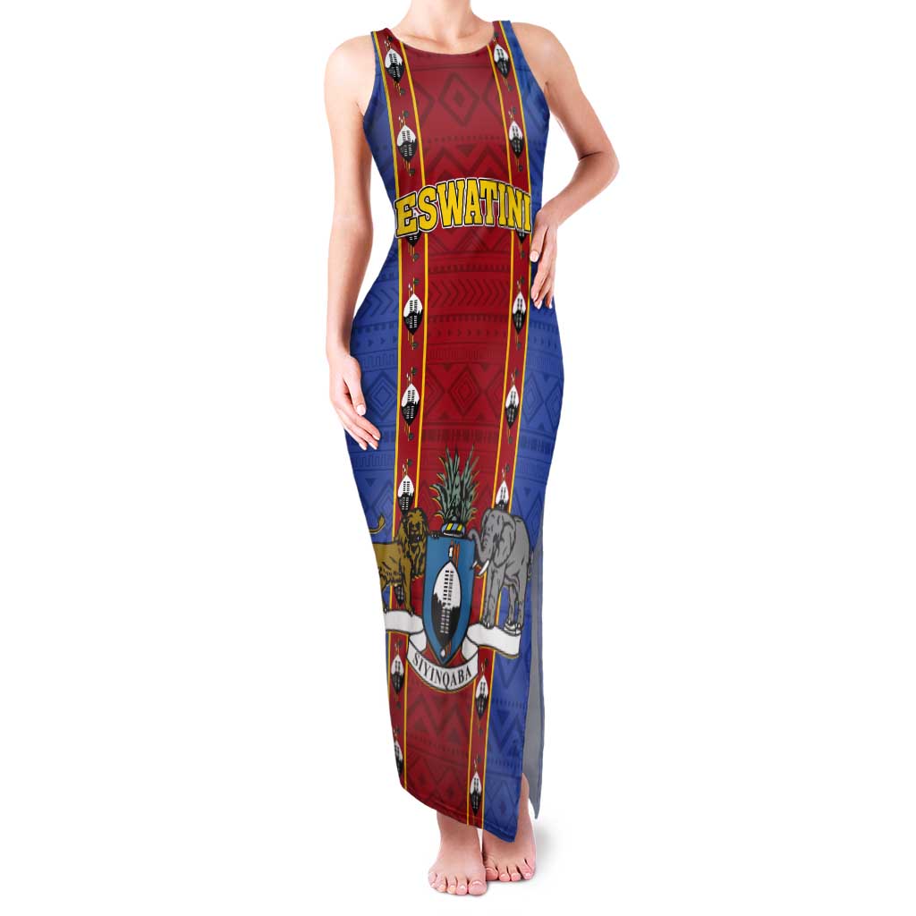 Eswatini African Pattern Tank Maxi Dress Swaziland Shield Siyinqaba