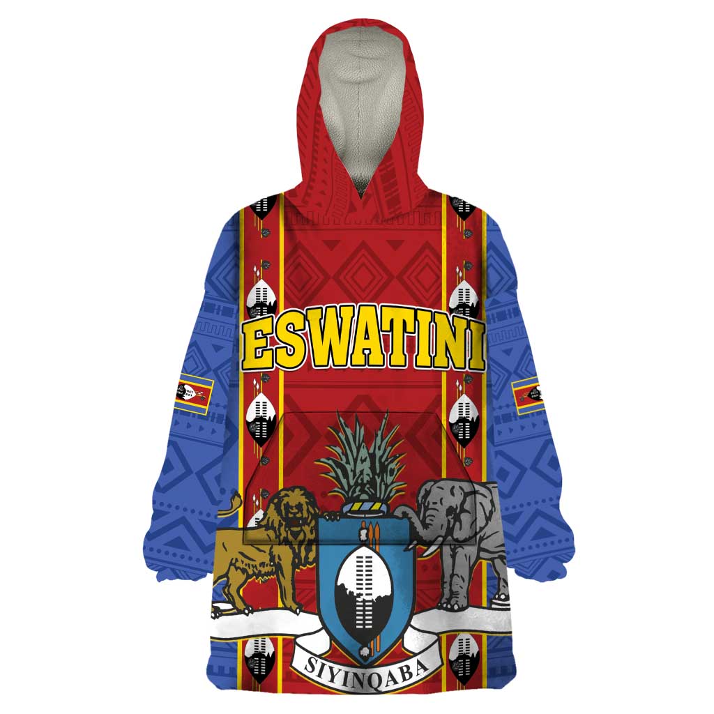 Eswatini African Pattern Wearable Blanket Hoodie Swaziland Shield Siyinqaba