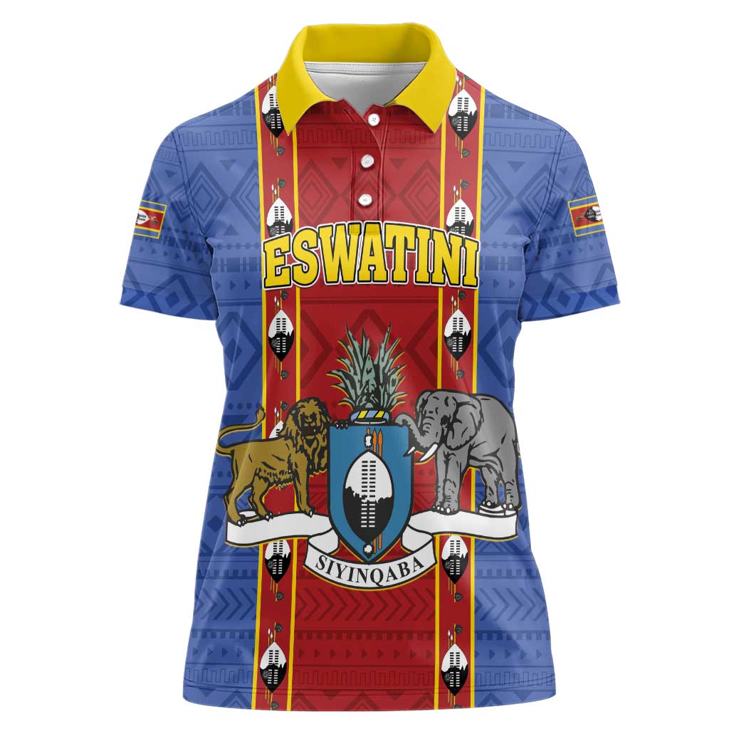 Eswatini African Pattern Women Polo Shirt Swaziland Shield Siyinqaba