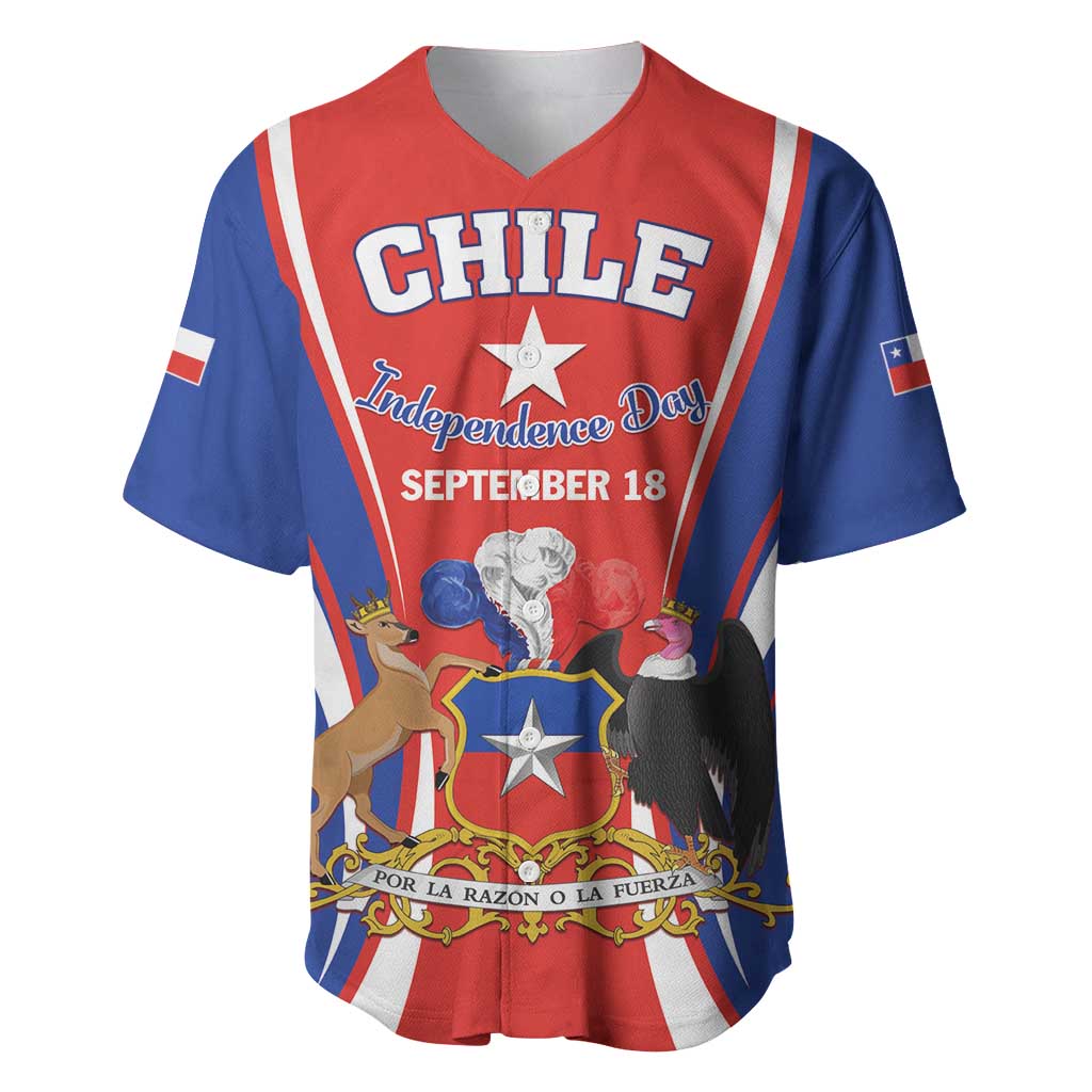 Chile Independence Day Baseball Jersey September 18 Por la razon o la fuerza - Wonder Print Shop