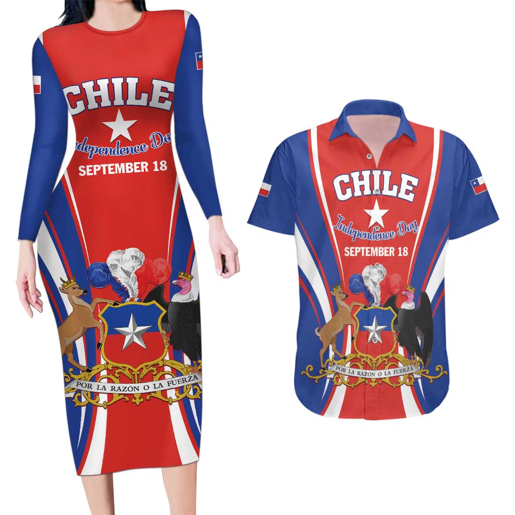 Chile Independence Day Couples Matching Long Sleeve Bodycon Dress and Hawaiian Shirt September 18 Por la razon o la fuerza - Wonder Print Shop