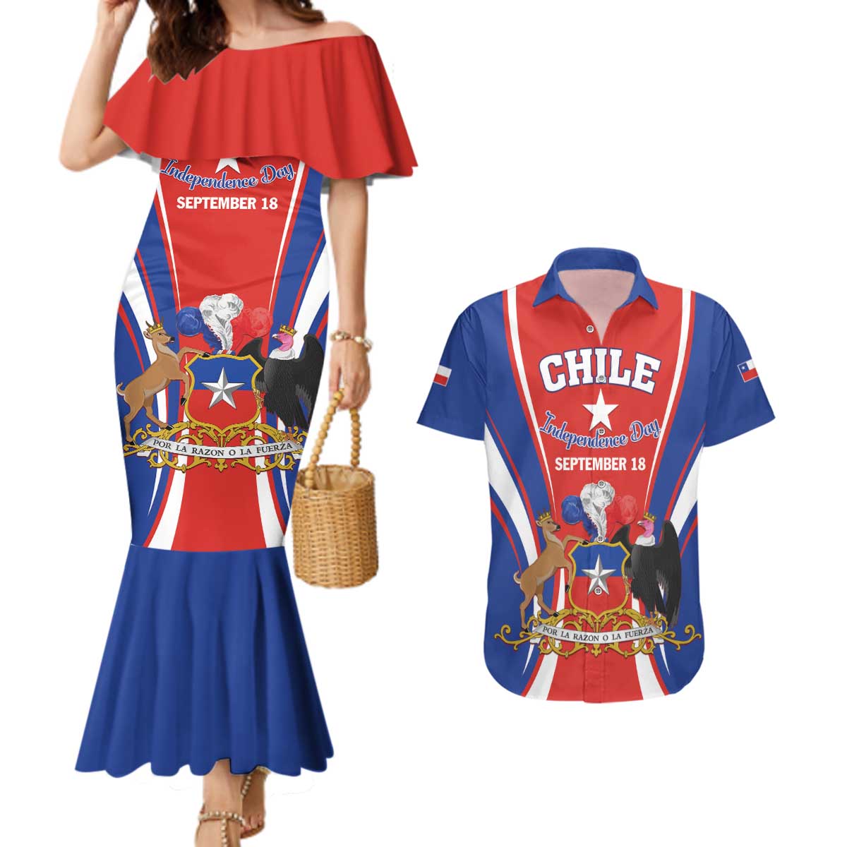 Chile Independence Day Couples Matching Mermaid Dress and Hawaiian Shirt September 18 Por la razon o la fuerza - Wonder Print Shop