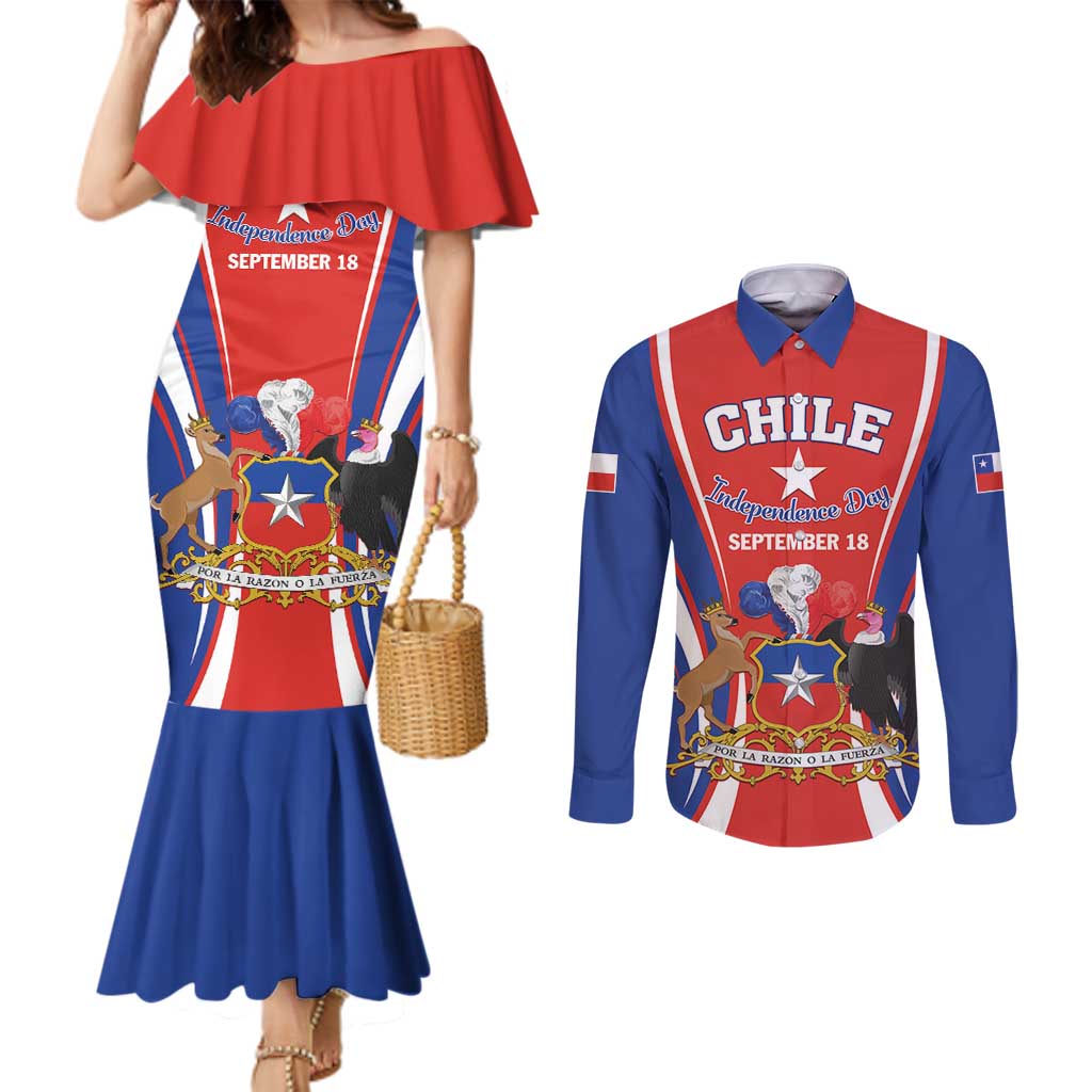 Chile Independence Day Couples Matching Mermaid Dress and Long Sleeve Button Shirt September 18 Por la razon o la fuerza