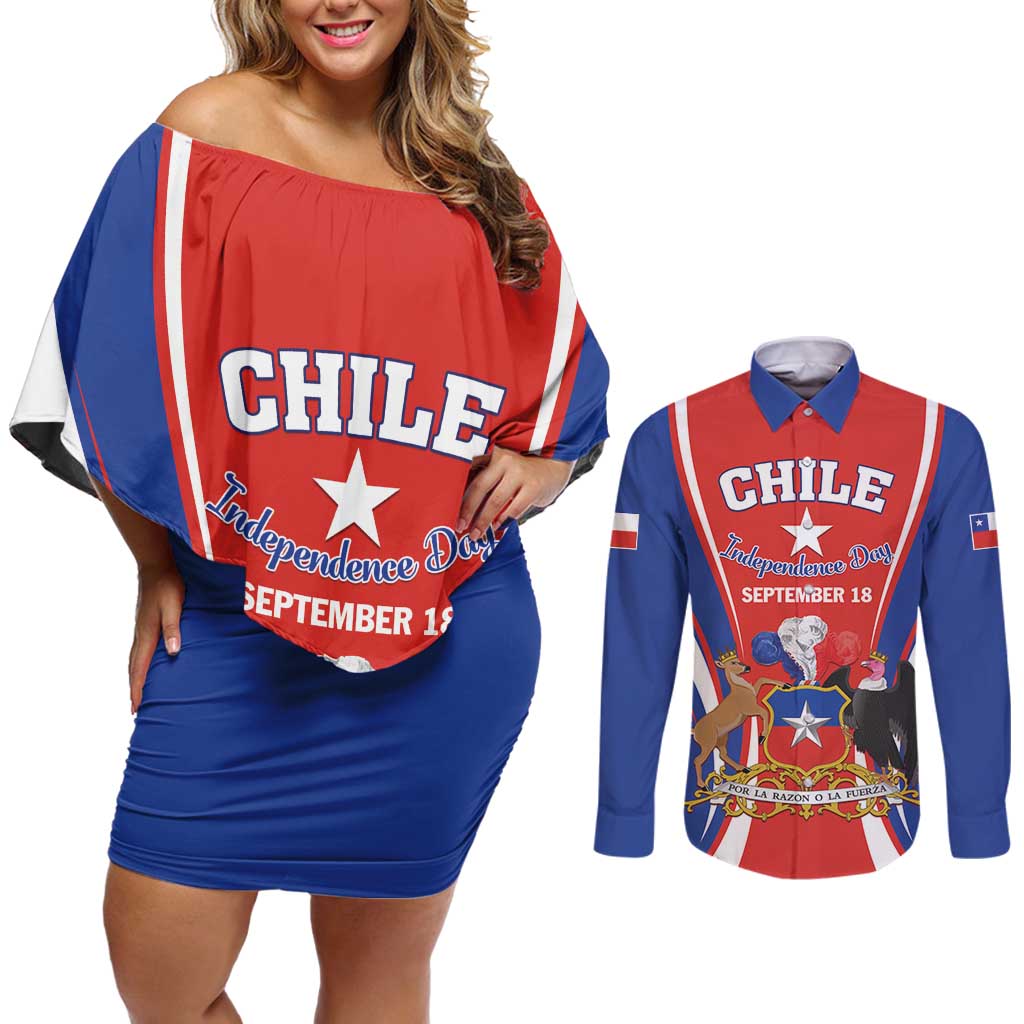 Chile Independence Day Couples Matching Off Shoulder Short Dress and Long Sleeve Button Shirt September 18 Por la razon o la fuerza - Wonder Print Shop