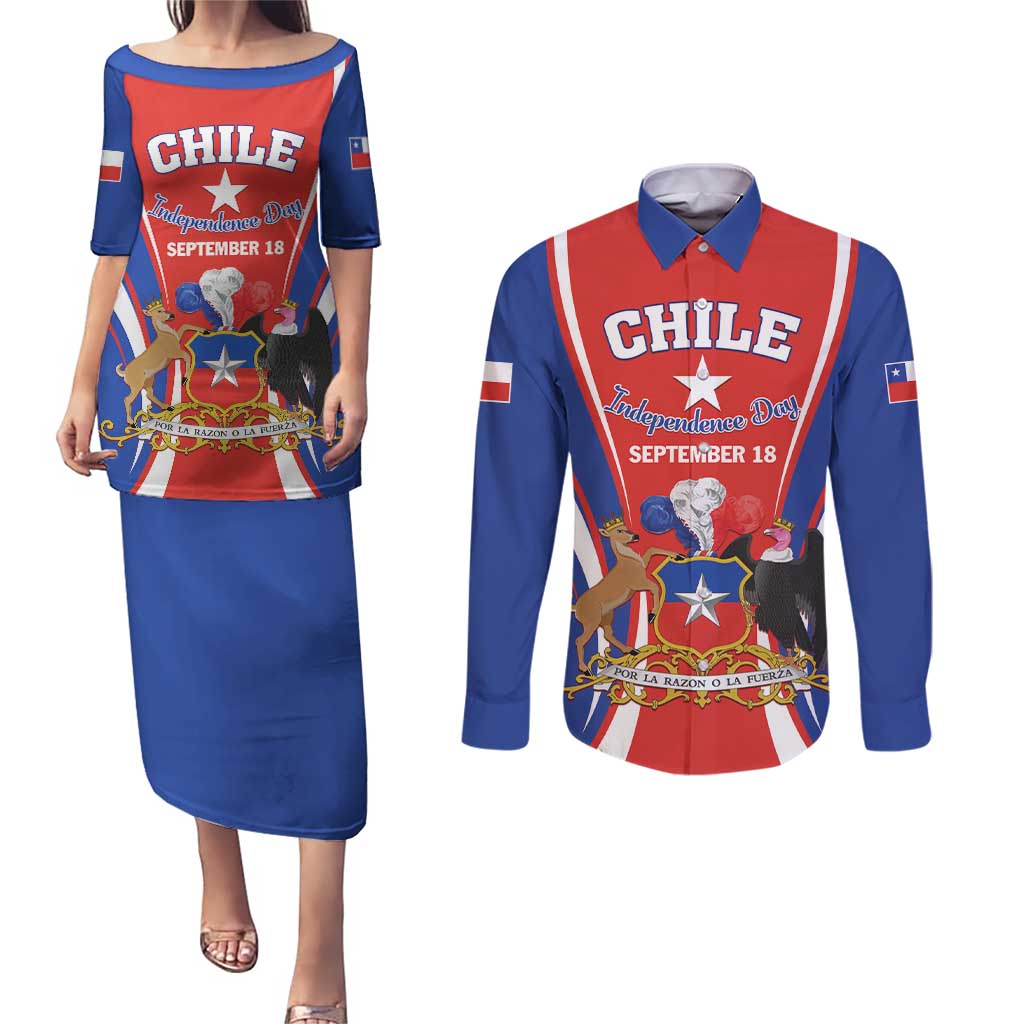 Chile Independence Day Couples Matching Puletasi and Long Sleeve Button Shirt September 18 Por la razon o la fuerza - Wonder Print Shop