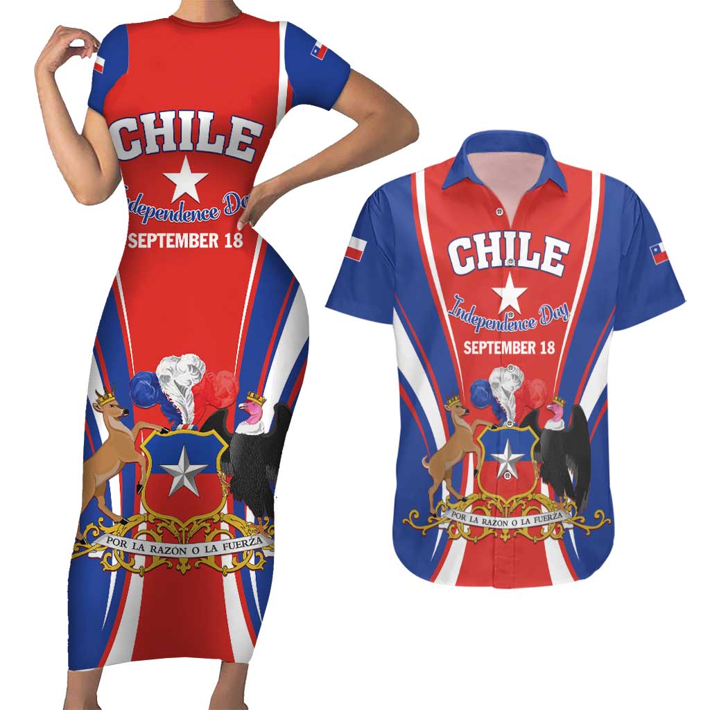 Chile Independence Day Couples Matching Short Sleeve Bodycon Dress and Hawaiian Shirt September 18 Por la razon o la fuerza - Wonder Print Shop