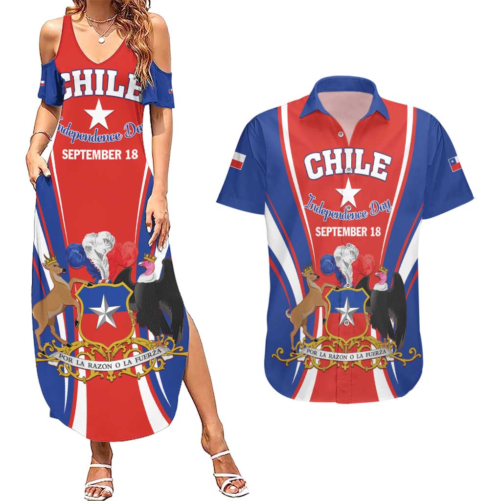 Chile Independence Day Couples Matching Summer Maxi Dress and Hawaiian Shirt September 18 Por la razon o la fuerza - Wonder Print Shop