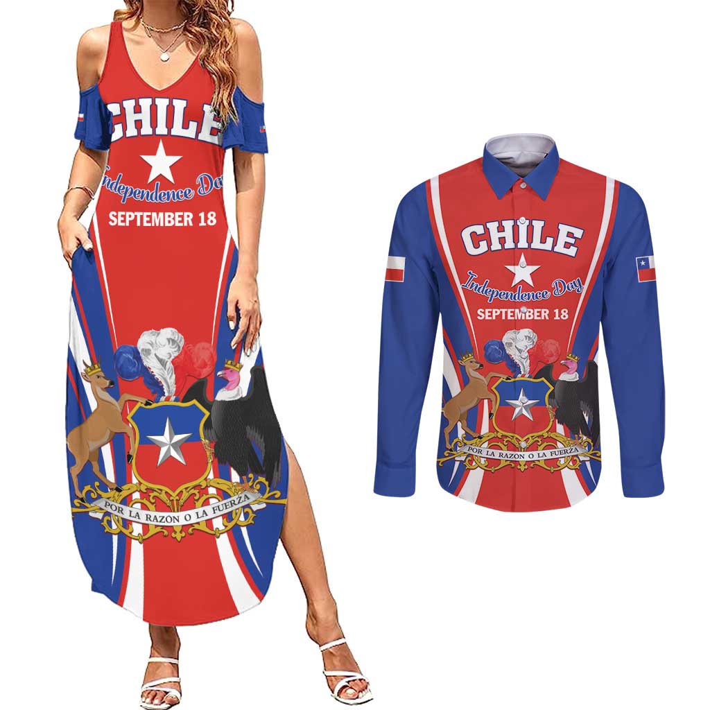 Chile Independence Day Couples Matching Summer Maxi Dress and Long Sleeve Button Shirt September 18 Por la razon o la fuerza - Wonder Print Shop