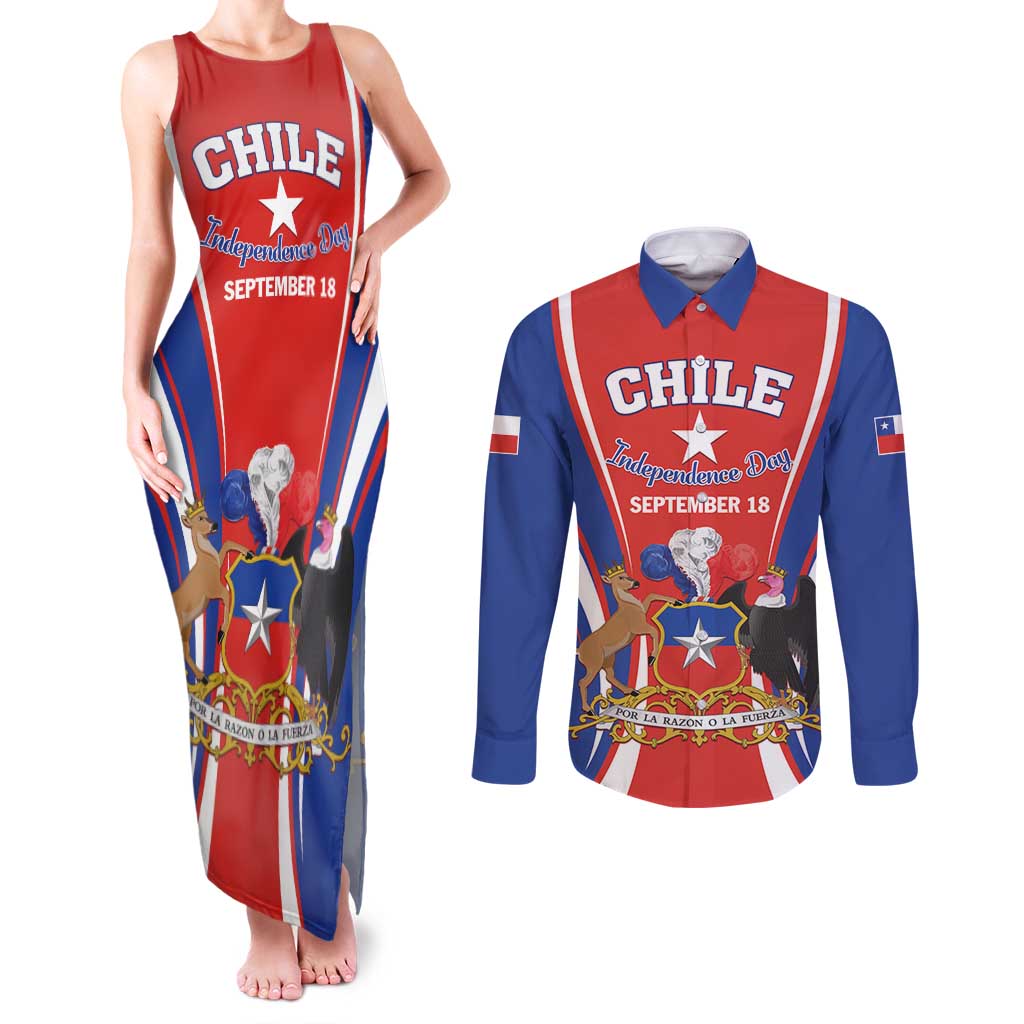 Chile Independence Day Couples Matching Tank Maxi Dress and Long Sleeve Button Shirt September 18 Por la razon o la fuerza - Wonder Print Shop