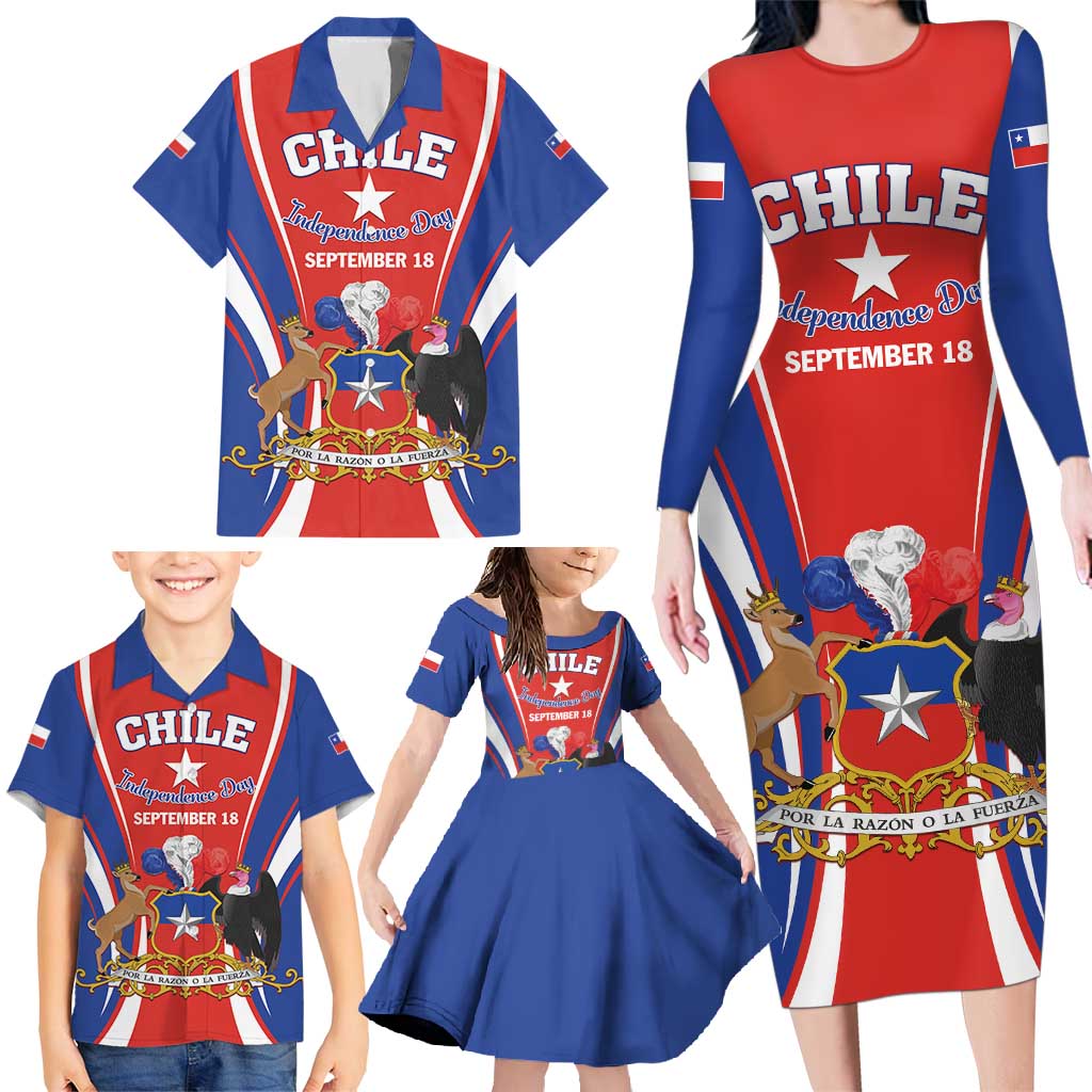 Chile Independence Day Family Matching Long Sleeve Bodycon Dress and Hawaiian Shirt September 18 Por la razon o la fuerza - Wonder Print Shop