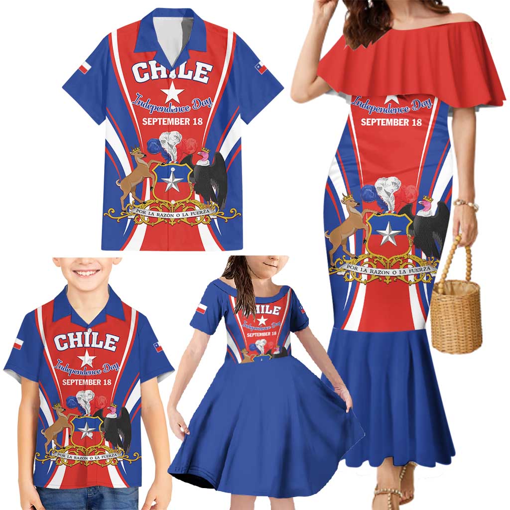 Chile Independence Day Family Matching Mermaid Dress and Hawaiian Shirt September 18 Por la razon o la fuerza - Wonder Print Shop