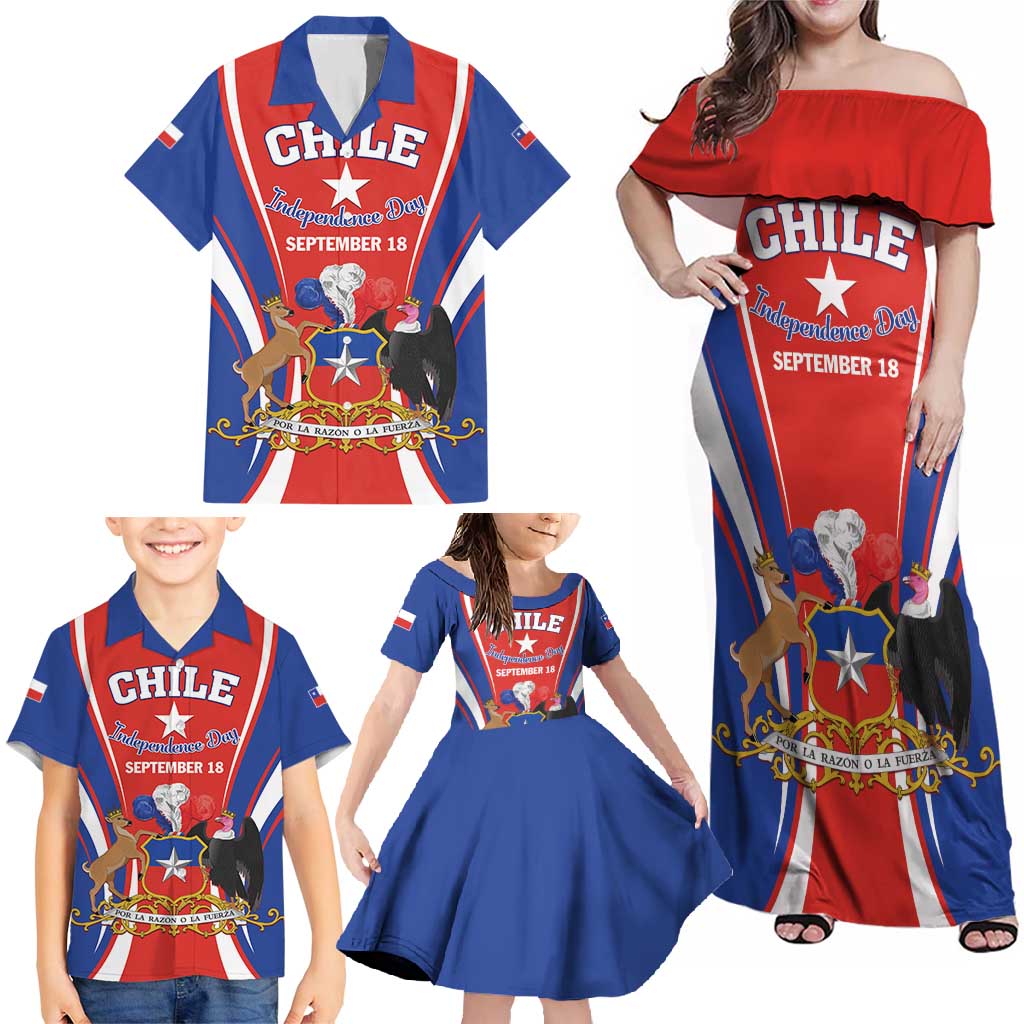 Chile Independence Day Family Matching Off Shoulder Maxi Dress and Hawaiian Shirt September 18 Por la razon o la fuerza - Wonder Print Shop