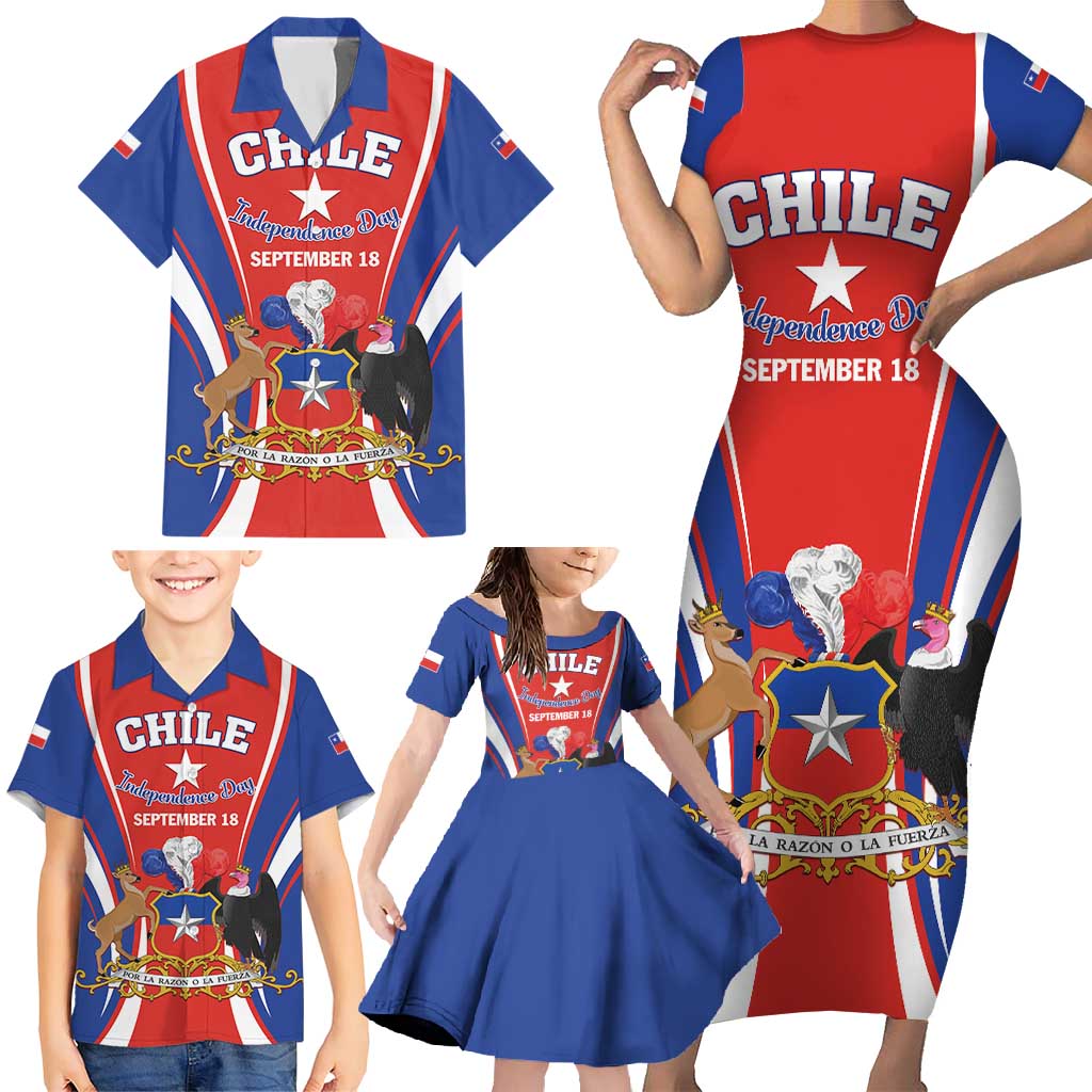 Chile Independence Day Family Matching Short Sleeve Bodycon Dress and Hawaiian Shirt September 18 Por la razon o la fuerza - Wonder Print Shop