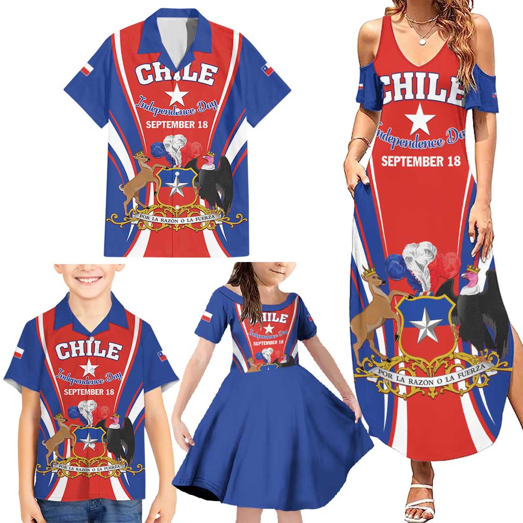 Chile Independence Day Family Matching Summer Maxi Dress and Hawaiian Shirt September 18 Por la razon o la fuerza - Wonder Print Shop