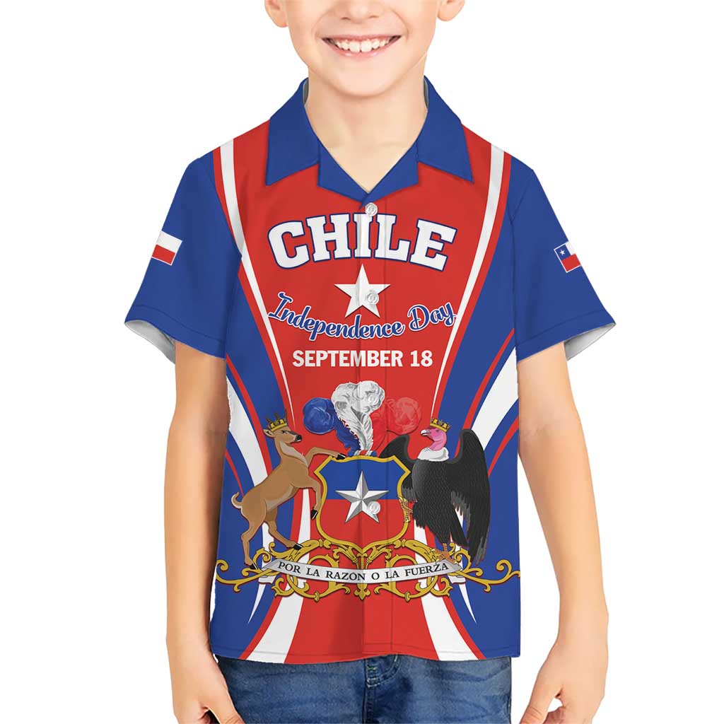 Chile Independence Day Kid Hawaiian Shirt September 18 Por la razon o la fuerza - Wonder Print Shop