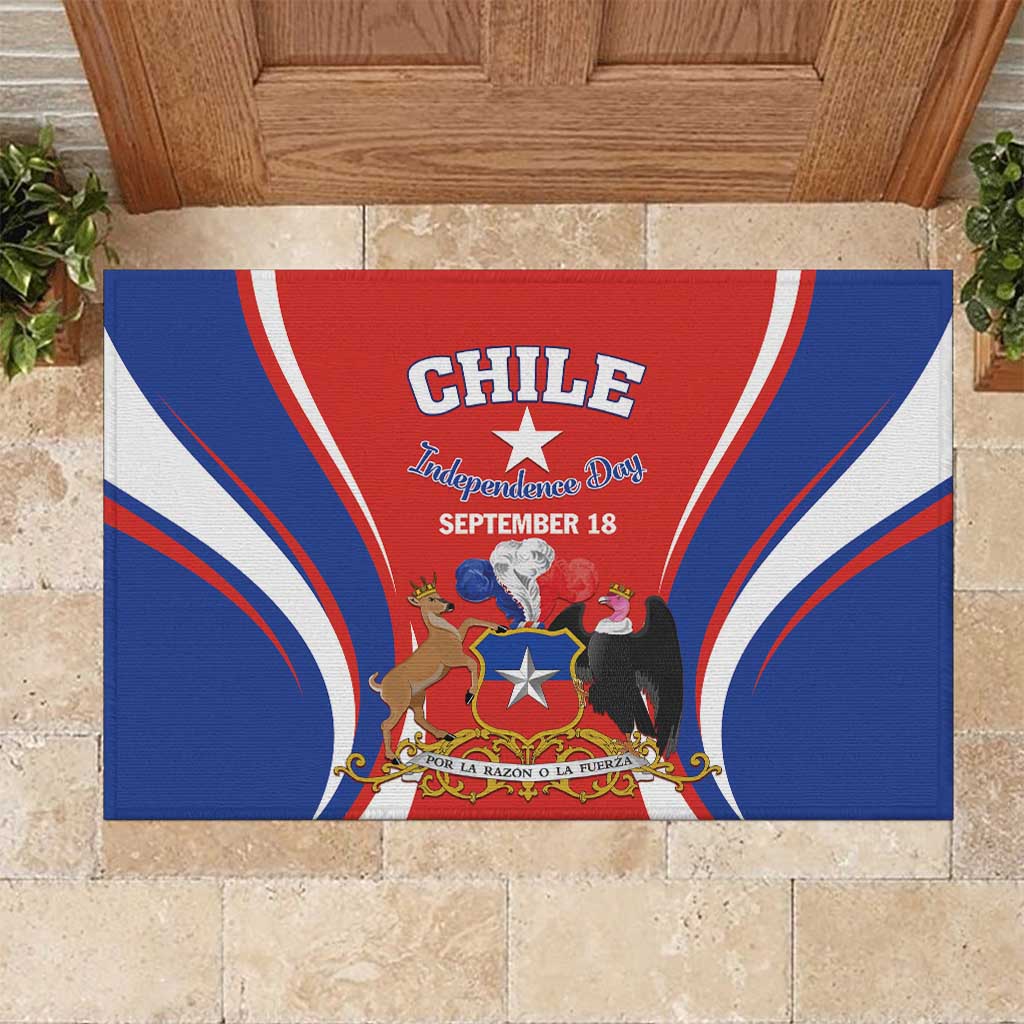 Chile Independence Day Rubber Doormat September 18 Por la razon o la fuerza - Wonder Print Shop