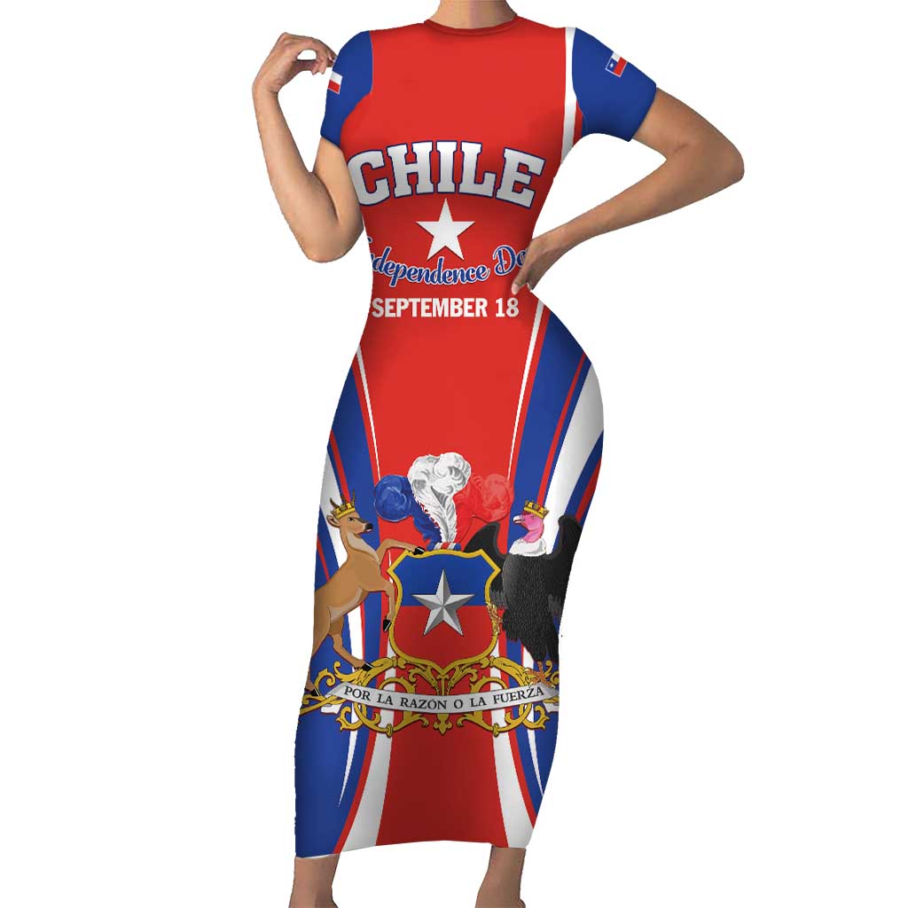 Chile Independence Day Short Sleeve Bodycon Dress September 18 Por la razon o la fuerza - Wonder Print Shop