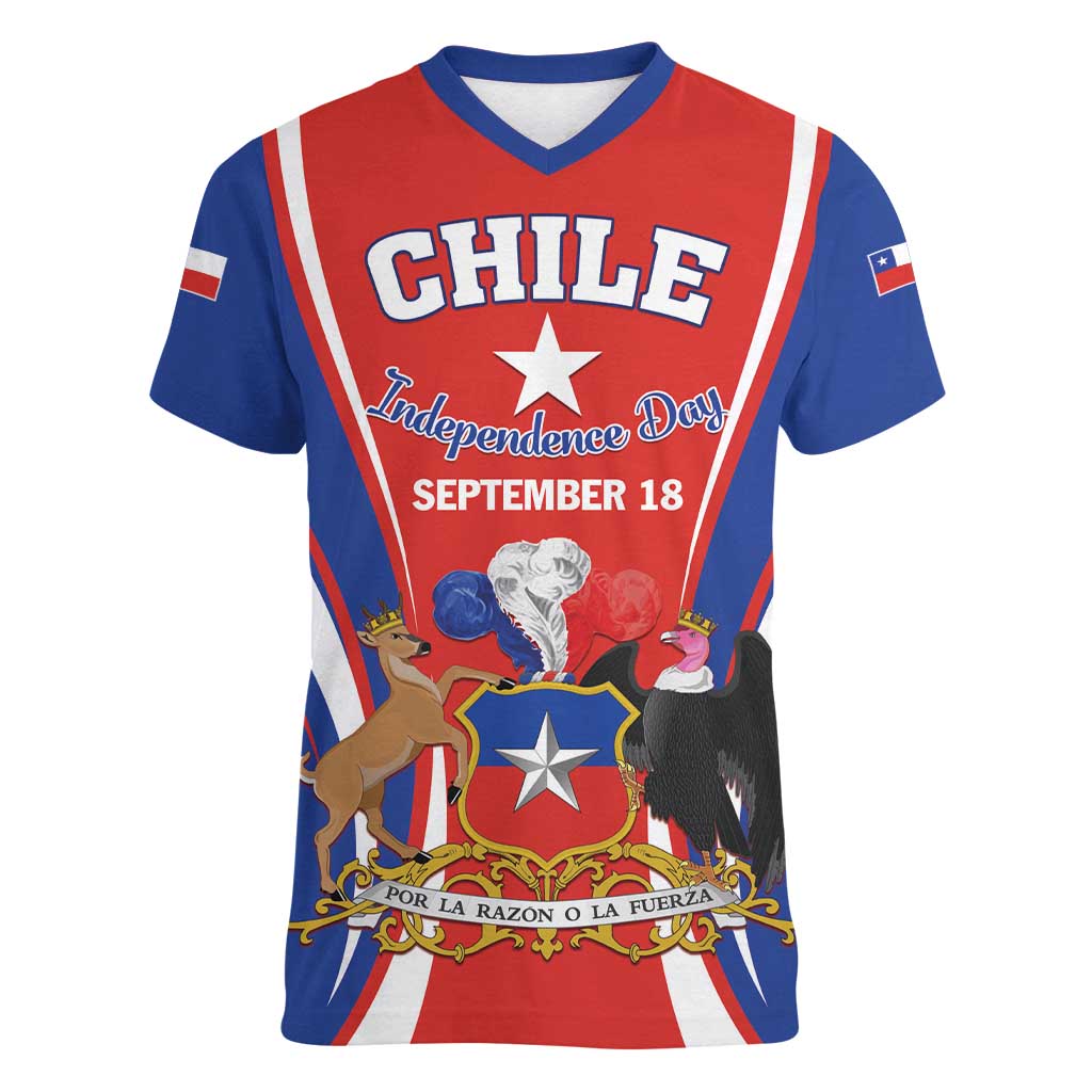 Chile Independence Day Women V-Neck T-Shirt September 18 Por la razon o la fuerza - Wonder Print Shop