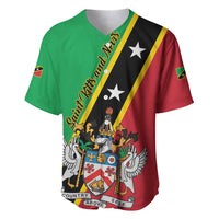 Saint Kitts and Nevis baseball jersey, green/red/black panels, yellow trim, crest front