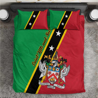 Green, red, and black bedding set with flag stripes, crest emblem, and 2 pillowcases