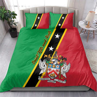 Green and red flag-style duvet set with black stripe, stars, crest emblem, and 2 pillows