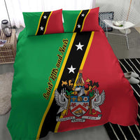 Close-up bedding set: green/red flag colors, black stripe with stars, crest emblem