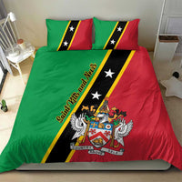 Green and red duvet with black stripe and stars, crest emblem, and matching pillowcases
