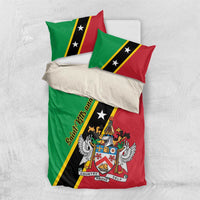 Saint Kitts and Nevis bedding set with green/red flag design and crest on duvet and pillows