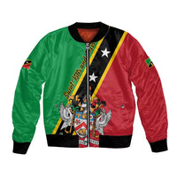 Unisex bomber jacket with green, red, and black panels, star stripe, zip front