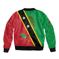 Unisex bomber jacket, green and red back with diagonal black stripe and stars