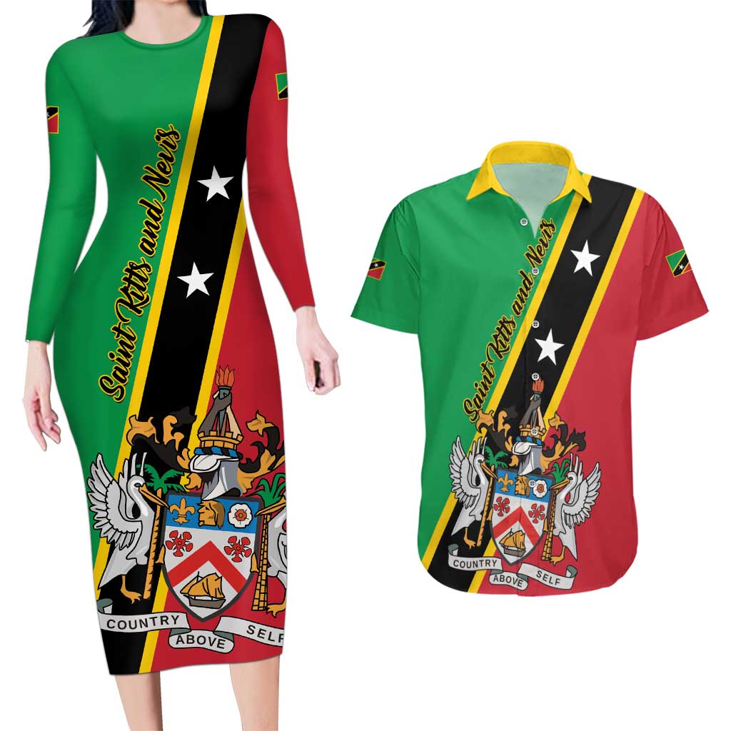 Saint Kitts and Nevis Couples Matching Long Sleeve Bodycon Dress and Hawaiian Shirt Country Above Self - Wonder Print Shop