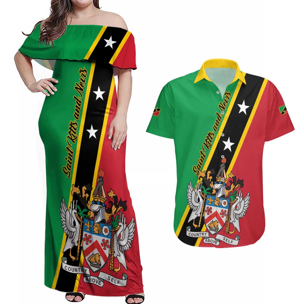 Saint Kitts and Nevis Couples Matching Off Shoulder Maxi Dress and Hawaiian Shirt Country Above Self - Wonder Print Shop