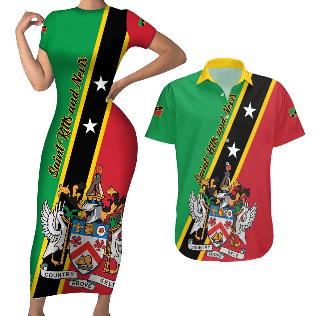 Saint Kitts and Nevis Couples Matching Short Sleeve Bodycon Dress and Hawaiian Shirt Country Above Self - Wonder Print Shop