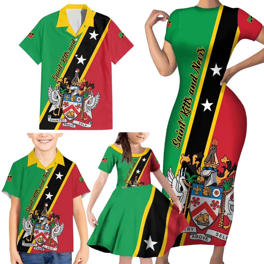 Saint Kitts and Nevis Family Matching Short Sleeve Bodycon Dress and Hawaiian Shirt Country Above Self - Wonder Print Shop