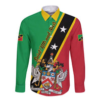 Green long-sleeve button shirt with red panel, black diagonal flag graphic, stars
