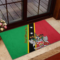 Green and red rubber doormat featuring coat-of-arms, stars, and text along the crest.