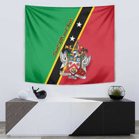 Saint Kitts and Nevis flag tapestry wall hanging with green/red diagonal split and crest