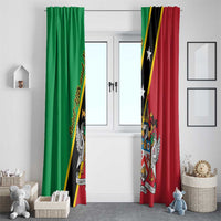 Tall window curtains with Saint Kitts and Nevis flag design in green and red panels.
