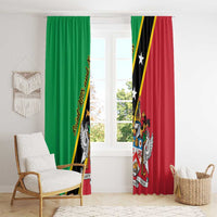 Window curtain pair with Saint Kitts and Nevis flag look—green panel and red panel with crest.