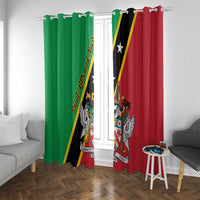 Set of window curtains with Saint Kitts and Nevis flag design, green left and red right.